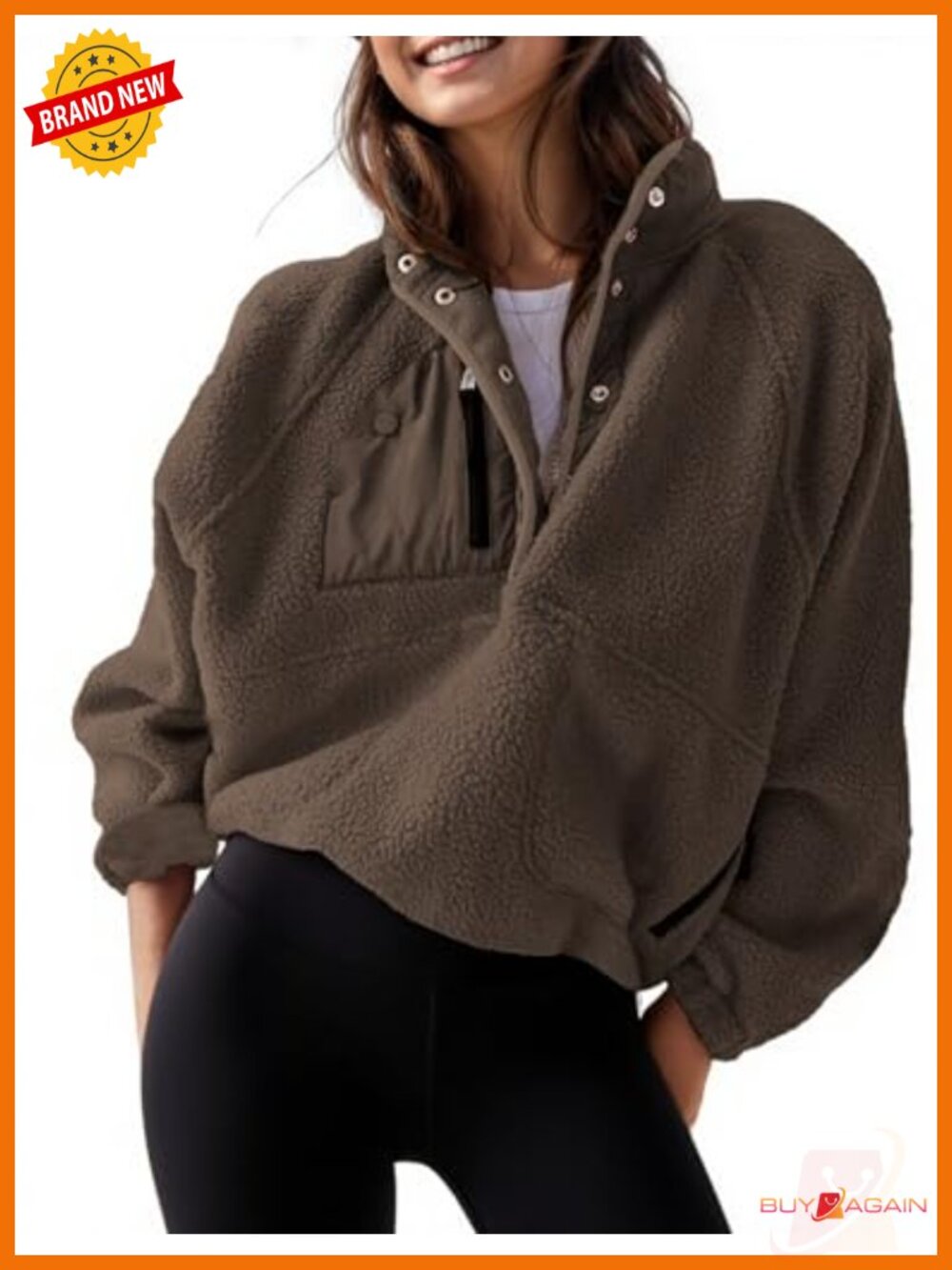 Women's Lightweight Fuzzy Sherpa Fleece Pullover Jacket Cropped Snap Button